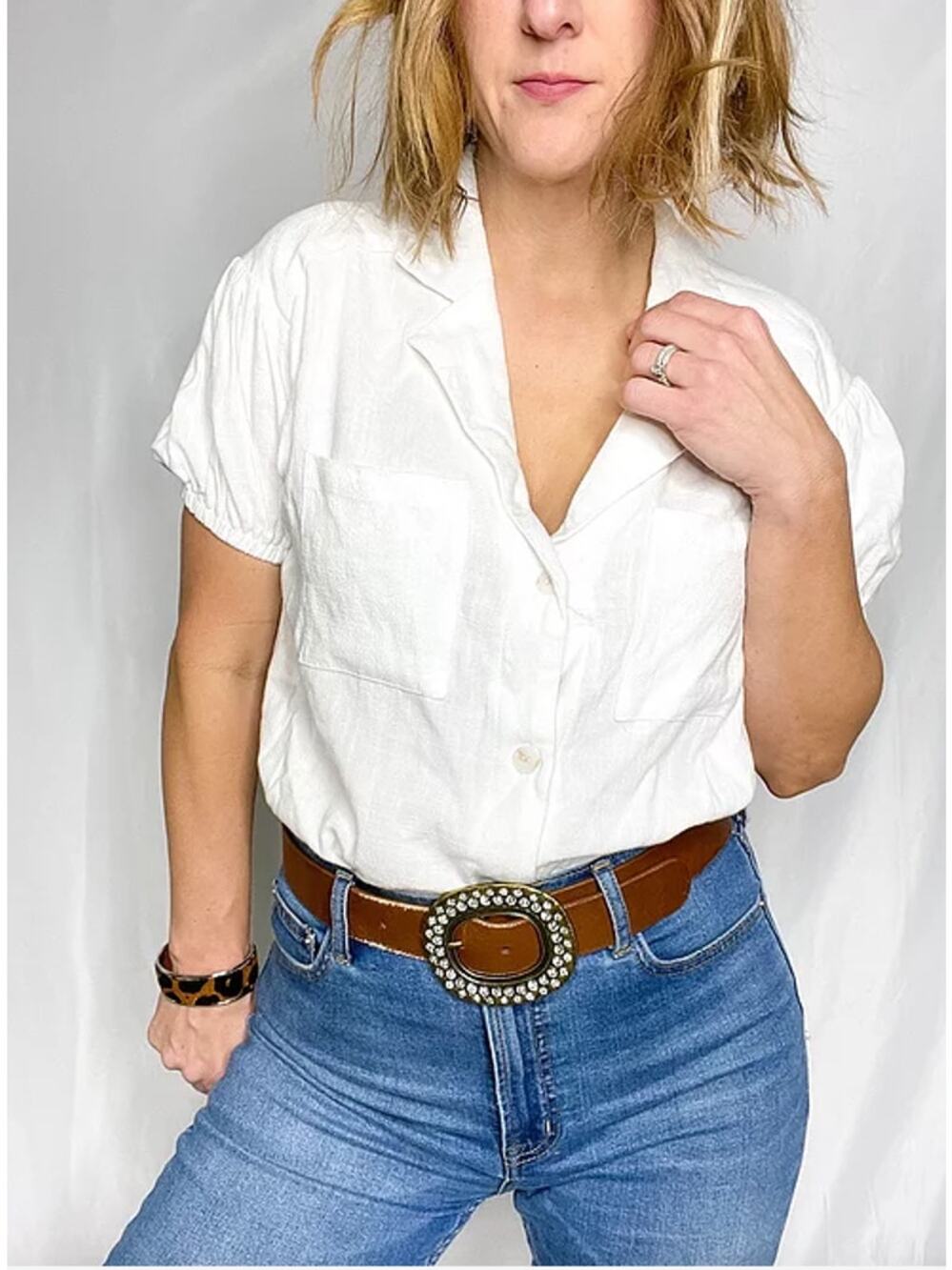 Linen Blend White Bodysuit